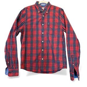 Abercrombie & Fitch Muscle Red Plaid Button Down Shirt Mens L Tartan Holiday